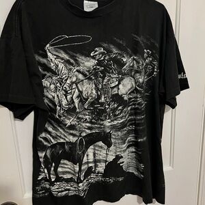 Black Western Graphic Tee - Cowboy Scene